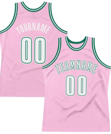 Custom Light Pink White-Kelly Green Throwback Basketball Jersey, Gift For Basketball Fans