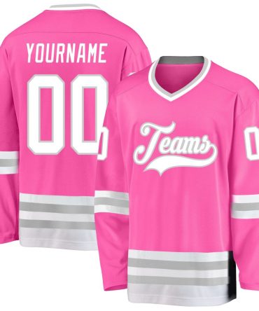 Custom Pink White-Gray Hockey Jersey, Gift For Hockey Fans
