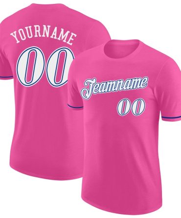 Custom Pink White-Royal Performance T-Shirt, For Football, Baseball, Hockey, Basketball, Softball & Rugby Fans
