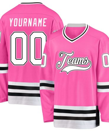 Custom Pink White-Black Hockey Jersey, Gift For Hockey Fans