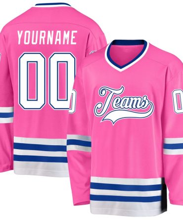 Custom Pink White-Royal Hockey Jersey, Gift For Hockey Fans