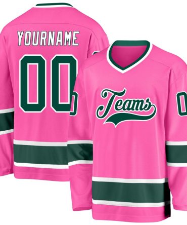Custom Pink Green-White Hockey Jersey, Gift For Hockey Fans