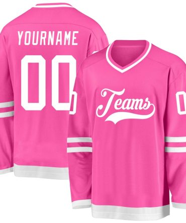 Custom Pink White Hockey Jersey, Gift For Hockey Fans