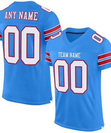 Custom Powder Blue White-Red Football Jersey, Gift For Football Fans