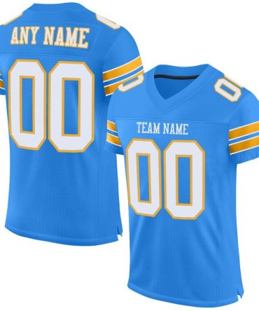 Custom Powder Blue White-Gold Football Jersey, Gift For Football Fans