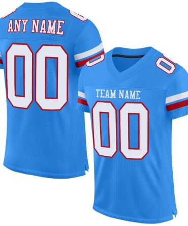 Custom Powder Blue White-Red Football Jersey, Gift For Football Fans
