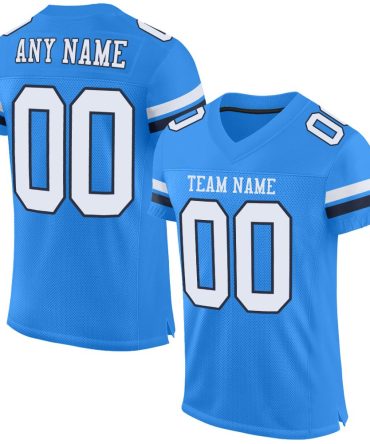 Custom Powder Blue White-Navy Football Jersey, Gift For Football Fans