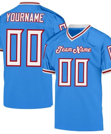 Custom Powder Blue White-Red Throwback Football Jersey, Gift For Football Fans