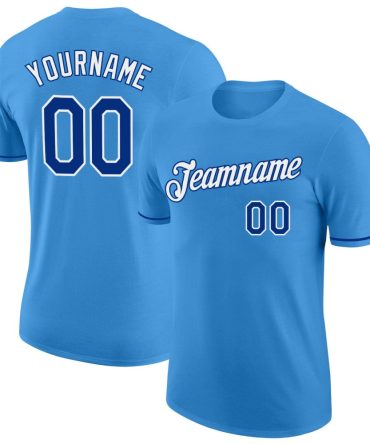 Custom Powder Blue Royal-White Performance T-Shirt, For Football, Baseball, Hockey, Basketball, Softball & Rugby Fans