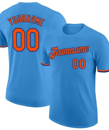 Custom Powder Blue Orange-Royal Performance T-Shirt, For Football, Baseball, Hockey, Basketball, Softball & Rugby Fans