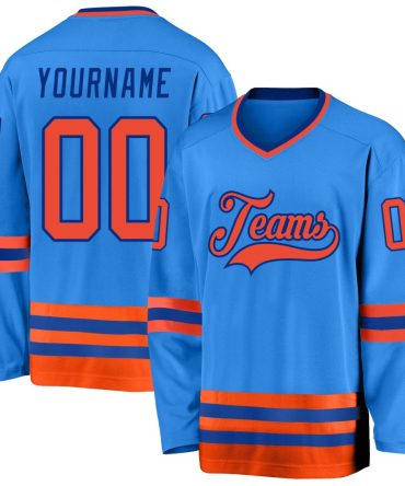 Custom Powder Blue Orange-Royal Hockey Jersey, Gift For Hockey Fans