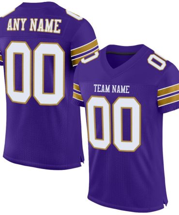 Custom Purple White-Old Gold Football Jersey, Gift For Football Fans