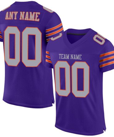Custom Purple Gray-Orange Football Jersey, Gift For Football Fans