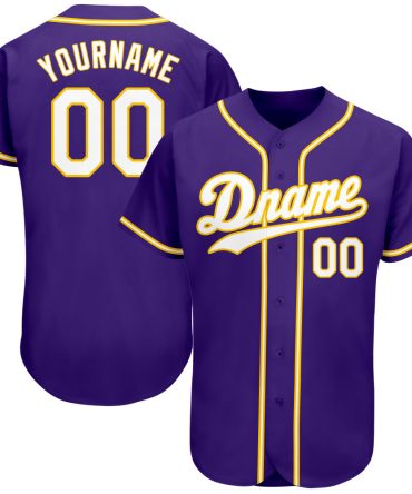 Custom Purple White-Gold Baseball Jersey, Gift For Baseball Fans