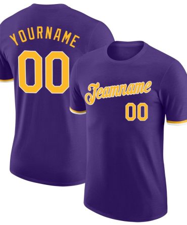 Custom Purple Gold-White Performance T-Shirt, For Football, Baseball, Hockey, Basketball, Softball & Rugby Fans