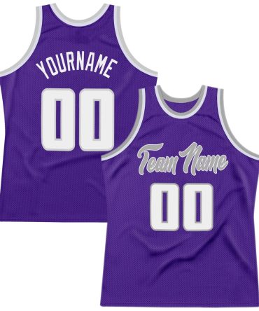 Custom Purple White-Gray Authentic Throwback Basketball Jersey, Gift For Basketball Fans