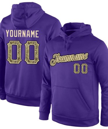 Custom Purple Camo-Black Sports Pullover Sweatshirt Hoodie, Gift For Football, Baseball, Hockey, Basketball, Softball & Rugby Fans