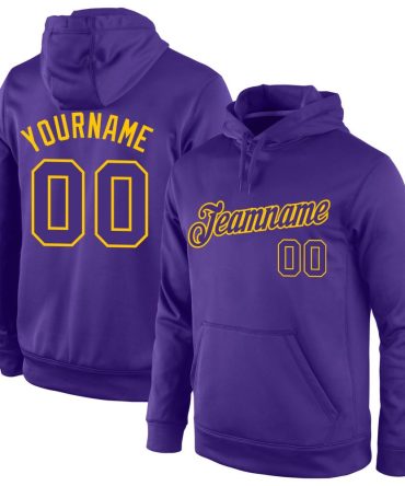 Custom Purple Purple-Gold Sports Pullover Sweatshirt Hoodie, Gift For Football, Baseball, Hockey, Basketball, Softball & Rugby Fans