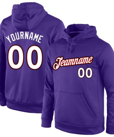 Custom Purple White-Red Sports Pullover Sweatshirt Hoodie, Gift For Football, Baseball, Hockey, Basketball, Softball & Rugby Fans