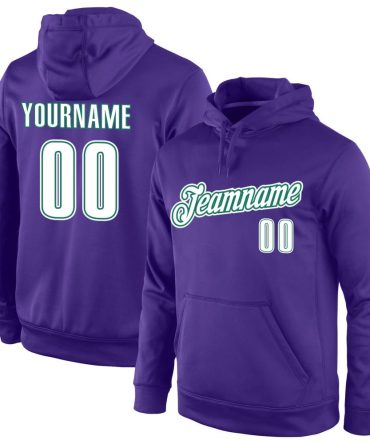 Custom Purple White-Kelly Green Sports Pullover Sweatshirt Hoodie, Gift For Football, Baseball, Hockey, Basketball, Softball & Rugby Fans
