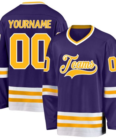 Custom Purple Gold-White Hockey Jersey, Gift For Hockey Fans