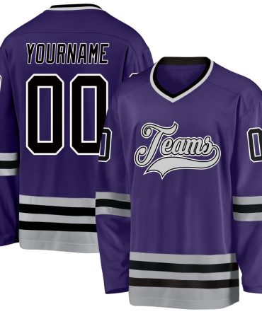 Custom Purple Black-Gray Hockey Jersey, Gift For Hockey Fans
