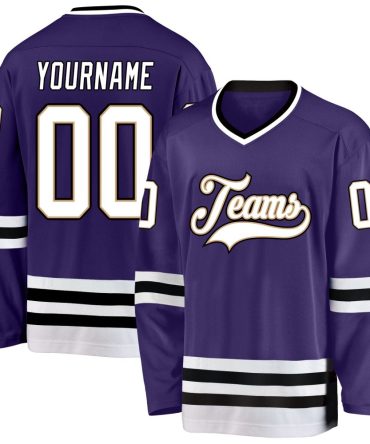 Custom Purple White-Black Hockey Jersey, Gift For Hockey Fans