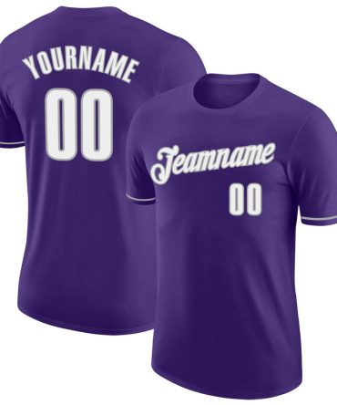 Custom Purple White-Gray Performance T-Shirt, For Football, Baseball, Hockey, Basketball, Softball & Rugby Fans