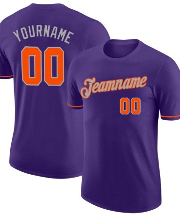 Custom Purple Orange-Gray Performance T-Shirt, For Football, Baseball, Hockey, Basketball, Softball & Rugby Fans