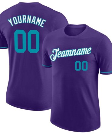 Custom Purple Teal-White Performance T-Shirt, For Football, Baseball, Hockey, Basketball, Softball & Rugby Fans
