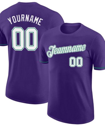 Custom Purple White-Kelly Green Performance T-Shirt, For Football, Baseball, Hockey, Basketball, Softball & Rugby Fans