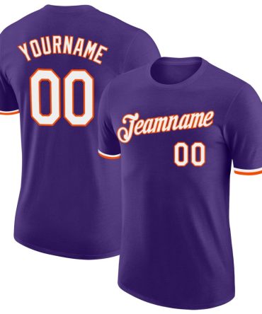Custom Purple White-Orange Performance T-Shirt, For Football, Baseball, Hockey, Basketball, Softball & Rugby Fans