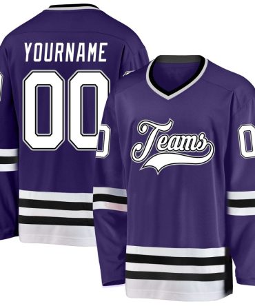 Custom Purple White-Black Hockey Jersey, Gift For Hockey Fans