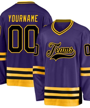 Custom Purple Black-Gold Hockey Jersey, Gift For Hockey Fans