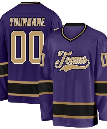 Custom Purple Old Gold-Black Hockey Jersey, Gift For Hockey Fans