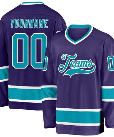 Custom Purple Teal-White Hockey Jersey, Gift For Hockey Fans