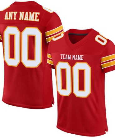 Custom Red White-Gold Football Jersey, Gift For Football Fans