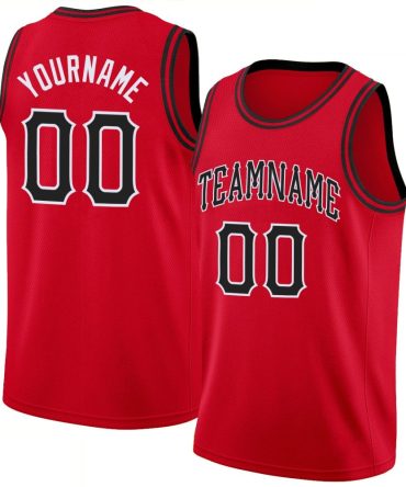 Custom Red Black-White Round Neck Rib-Knit Basketball Jersey, Gift For Basketball Fans