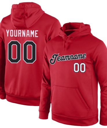 Custom Red Black-White Sports Pullover Sweatshirt Hoodie, Gift For Football, Baseball, Hockey, Basketball, Softball & Rugby Fans