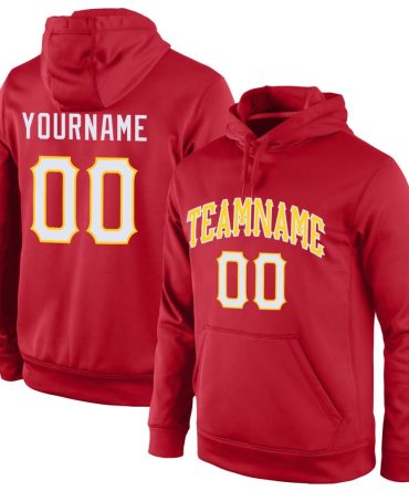 Custom Red White-Gold Sports Pullover Sweatshirt Hoodie, Gift For Football, Baseball, Hockey, Basketball, Softball & Rugby Fans