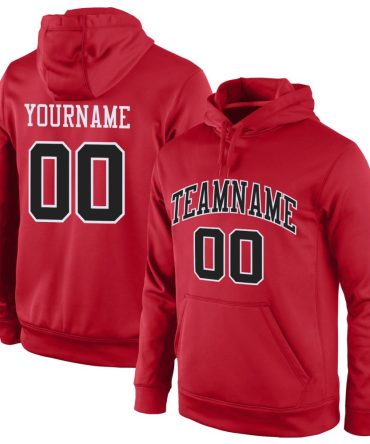 Custom Red Black-White Sports Pullover Sweatshirt Hoodie, Gift For Football, Baseball, Hockey, Basketball, Softball & Rugby Fans