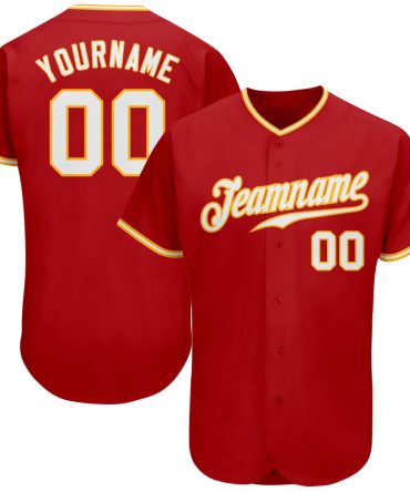 Custom Red White-Gold Baseball Jersey, Gift For Baseball Fans