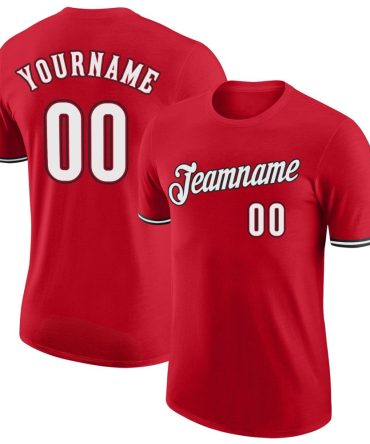 Custom Red White-Black Performance T-Shirt, For Football, Baseball, Hockey, Basketball, Softball & Rugby Fans