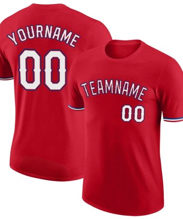 Custom Red White-Royal Performance T-Shirt, For Football, Baseball, Hockey, Basketball, Softball & Rugby Fans