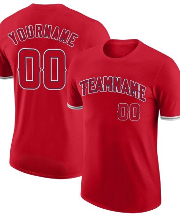 Custom Red Red-Navy Performance T-Shirt, For Football, Baseball, Hockey, Basketball, Softball & Rugby Fans