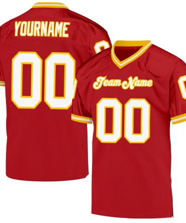 Custom Red White-Gold Throwback Football Jersey, Gift For Football Fans