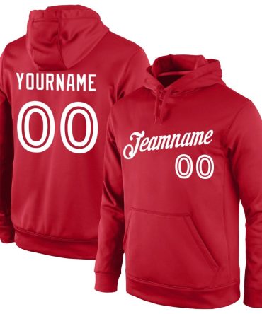 Custom Red White Sports Pullover Sweatshirt Hoodie, Gift For Football, Baseball, Hockey, Basketball, Softball & Rugby Fans