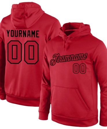 Custom Red Red-Black Sports Pullover Sweatshirt Hoodie, Gift For Football, Baseball, Hockey, Basketball, Softball & Rugby Fans