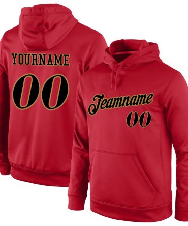 Custom Red Black-Old Gold Sports Pullover Sweatshirt Hoodie, Gift For Football, Baseball, Hockey, Basketball, Softball & Rugby Fans