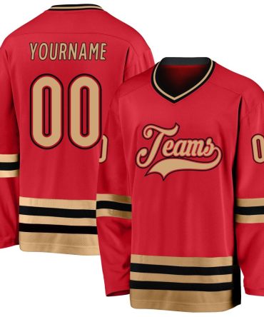 Custom Red Old Gold-Black Hockey Jersey, Gift For Hockey Fans